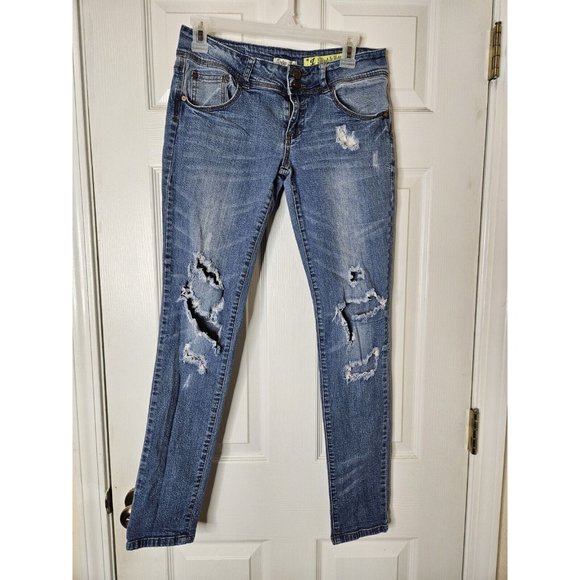 Indigo Rein forever skinny Blue Jeans Sz 7 X 31  Distressed Juniors Womens - Picture 1 of 10